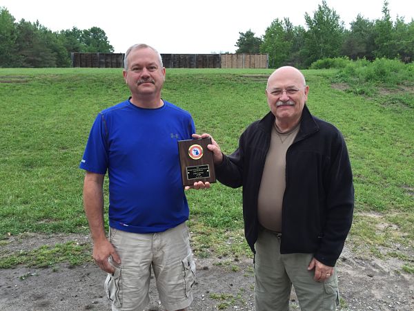 John Luitink (l) receives his 2015 Michigan Fullbore Prone Championship plaque from Charles Hayes, Secretary MRPA